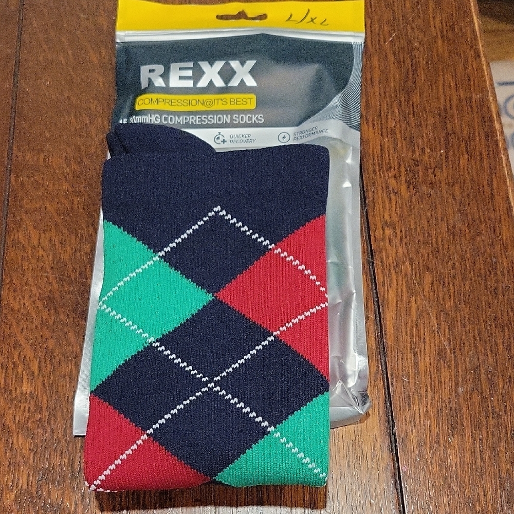 REXX Compression Socks - Red, Green, and Blue. 4 Pairs For $30